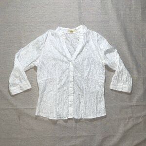 Brina & Em | White Eyelet Embroidered Button-Front Blouse | Large